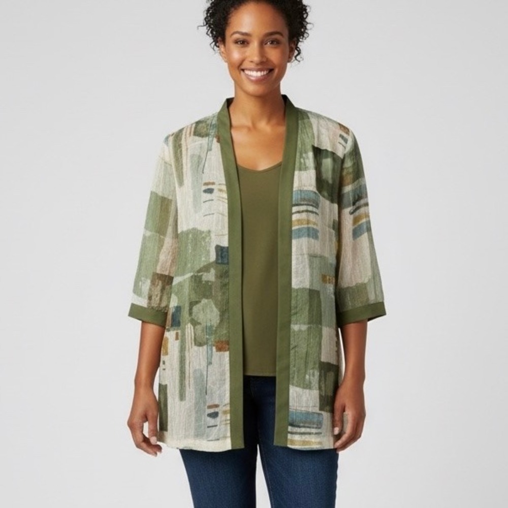 Vintage‎ 80s 90s Giulia Jacket Overpiece Women Plus 20 Green Sheer Geometric